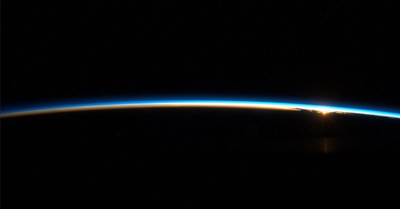 satellite view, planet earth, copy space, space earth horizon lens flare dark planet, planet - space, sky, sunrise - dawn, 4K, atmosphere, outdoors, nature