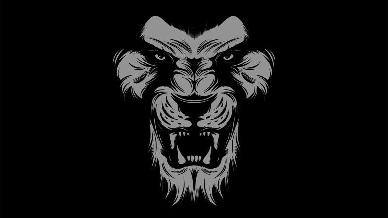 lion, head, big cat, monochrome, roar, graphics, fictional character, animal, art, black, 1080P, drawing, logo