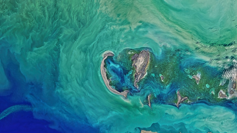 ocean, space photography, satellite, aqua, green, blue, photography, islands, island, aerial photography, caspian sea, water, earth, nasa, 8K