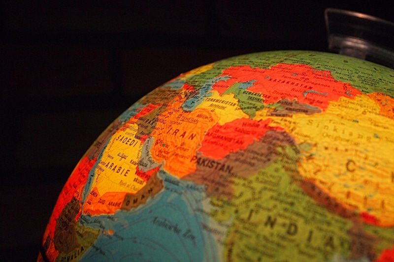 close-up, Iran desk, still life, continents, sphere, cartography, travel, world Map, our earth, atmosphere, 4K, countries, black background, communication