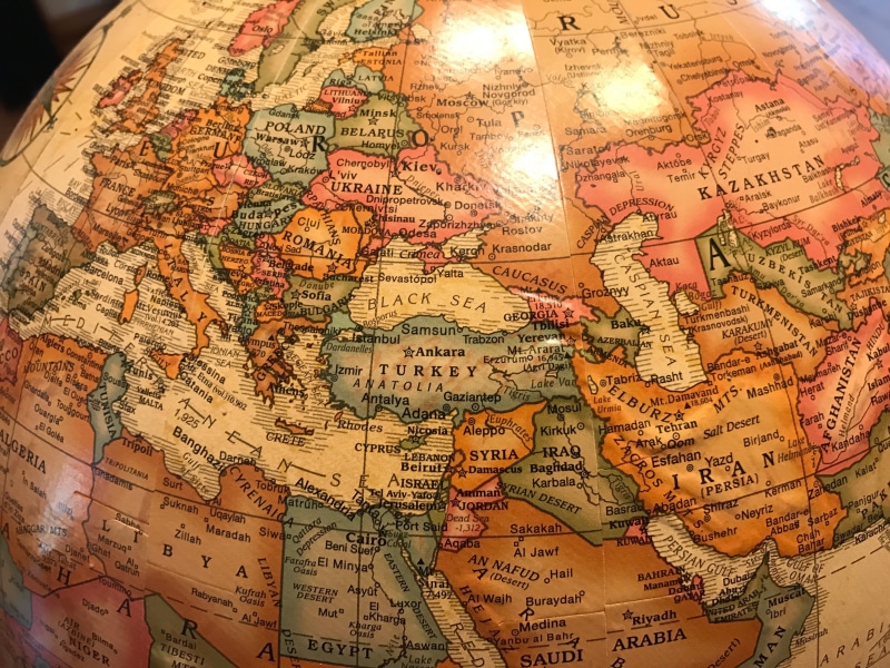 high angle view, World, nature, physical geography, sphere, global communications, topography, close-up, antique, world globe, iran, Turkey, close, Europe