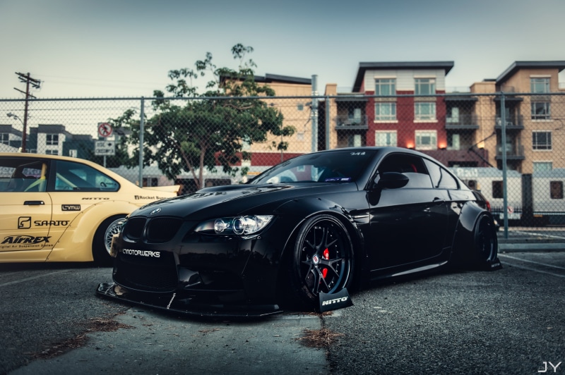 modern, BMW E92 M3, vintage car, vehicle, black cars, nature, editorial, urban Scene, sport, 4K, retro Styled, mode of Transport, city, day, land Vehicle