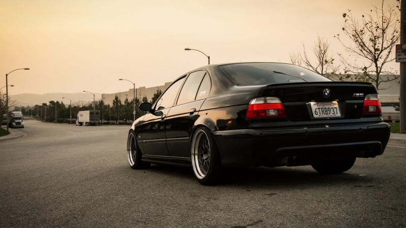 land vehicle, city, street, tree, urban, building exterior, BMW M5, black, 1080P, travel, transportation, no people, nature, BMW, car, mode of transportation