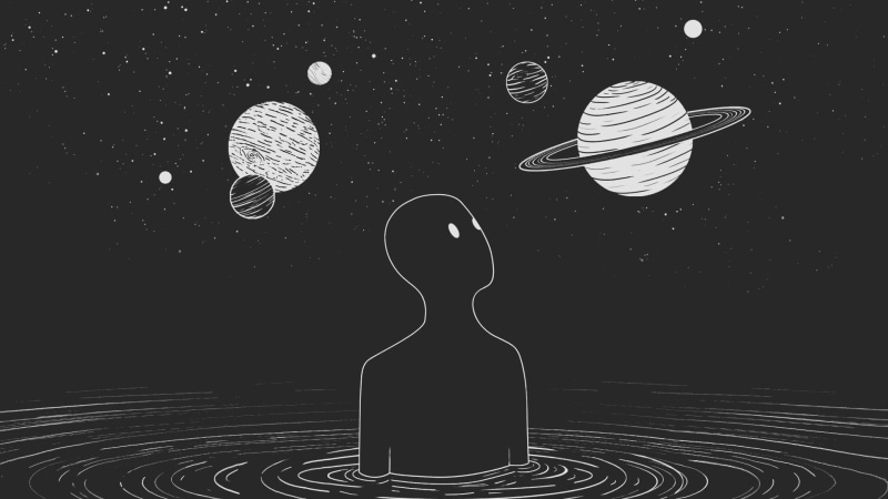 black holes, looking up, artwork, Stick Figure, planet, space, minimalism, 1080P, digital, universe, digital art