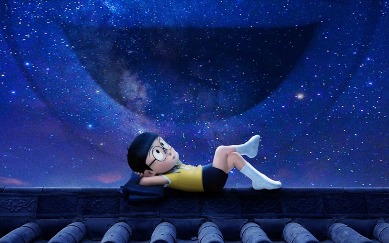  space, one person, nature, relaxation, lying down, real people, night, milky way, star - space, star, galaxy, doraemon, beautiful woman, movie