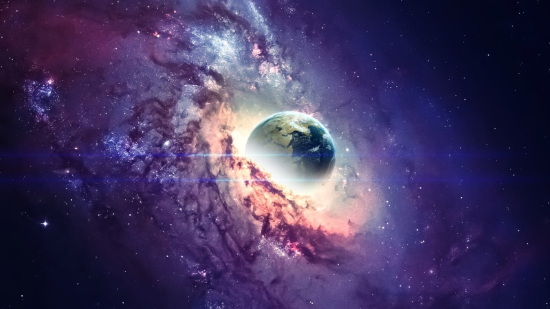 planet, artwork, 1080P, galaxy, supermassive black hole, Earth, space, stars