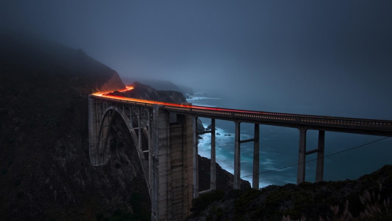 united states, 1080P, big sur, night, california, bixby creek bridge, bridge, arch, usa