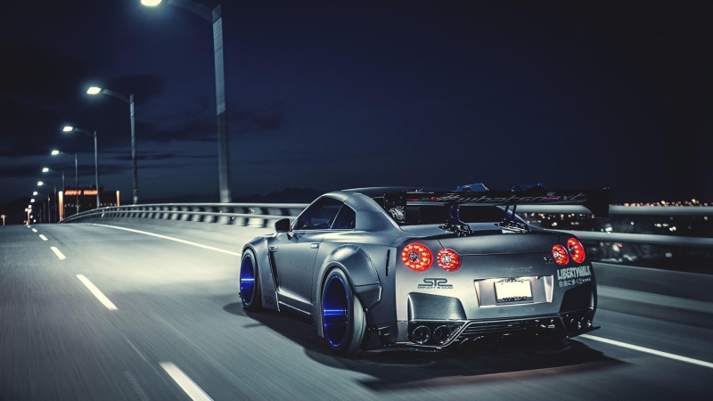 bridge, car, gtr, way, asphalt, 4K, night, nissan