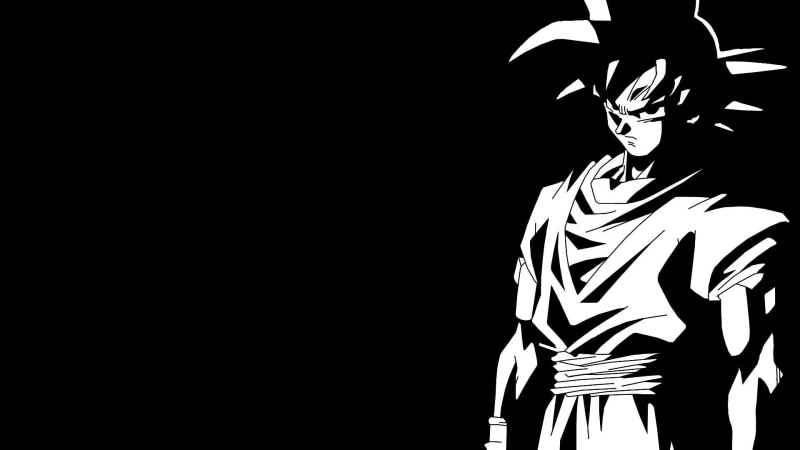 Black and White, studio shot, copy space, 1080P, male likeness, dark, Goku, creativity, standing, no people, indoors, representation, human representation