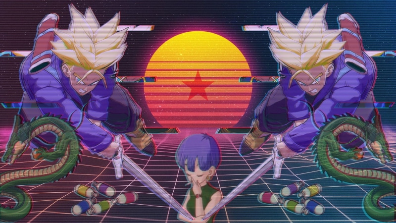 nature, flower, Trunks (character), pattern, men, Dragon Ball Super, purple, leisure activity, illuminated, Bulma, decoration, real people, indoors, vaporwave