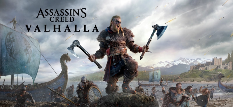 ultrawide, boat, Assassins Creed: Valhalla, viking, video game art, 5K, Axe, digital art, ultra-wide, video games
