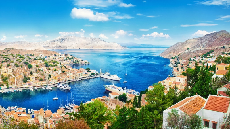 4K, sea, symi, cloud - sky, mountain, water, hd, beauty in nature, plant, built structure, blue, land, images, no people, greece, scenics - nature, nature