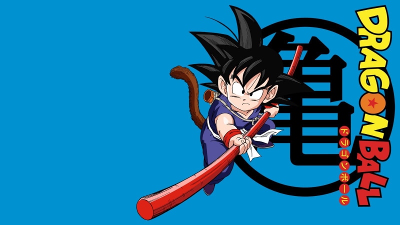 Son Goku, blue background, ball, clear sky, sky, outdoors, illustration, Dragon Ball, colored background, dragon, copy space, teenager, representation