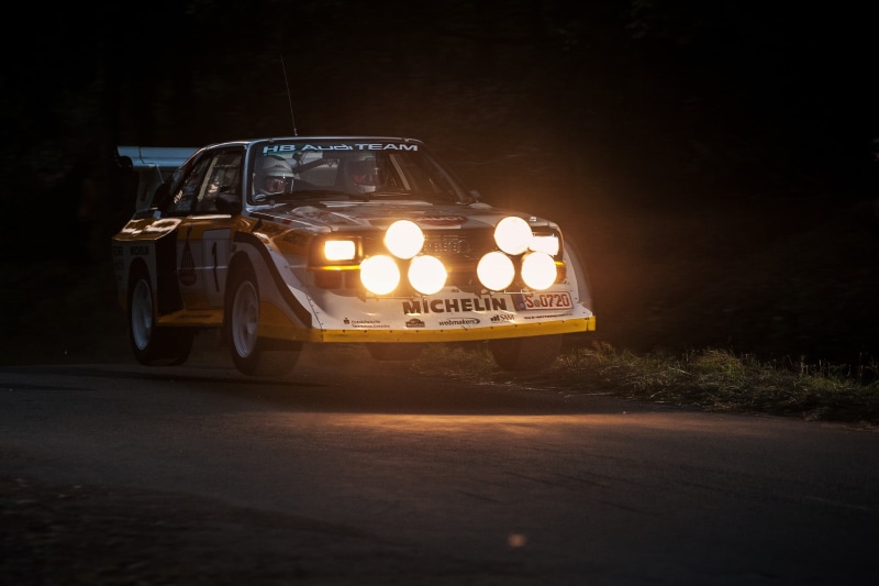 mode of transportation, Audi, Audi Sport Quattro S1, light - natural phenomenon, illuminated, no people, nature, land vehicle, lighting equipment, yellow