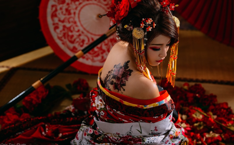 make-up, Beauty, one person, women, Asian, lillian, culture, Model, Traditional, beautiful woman, wagasa, costume, real people, indoors, tattoo