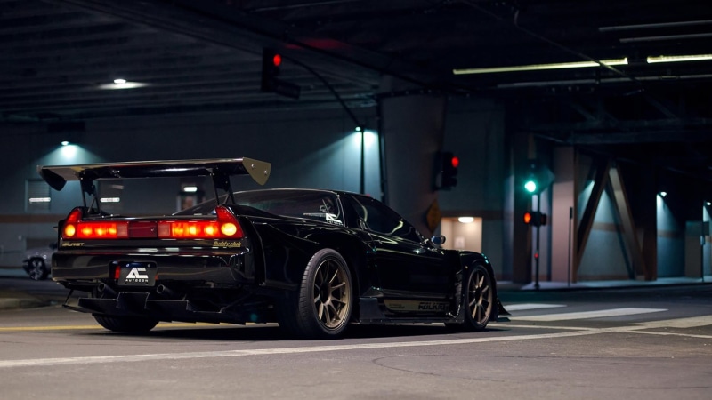 JDM, Honda, Japanese cars, road, sports car, 1080P, Honda NSX, black cars, traffic lights