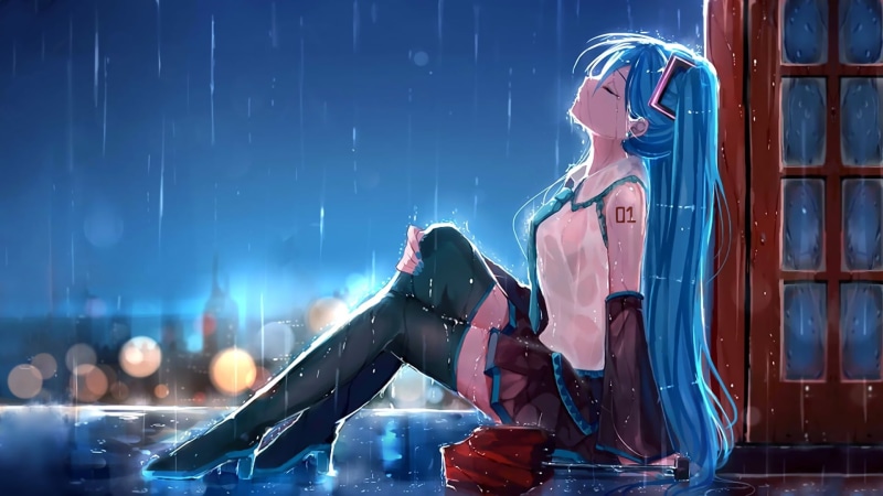 hair ornament, schoolgirl, contemplation, casual clothing, nightlife, Hatsune Miku, blue hair, Vocaloid, anime girls, tie, adult, anime, nightclub, one person