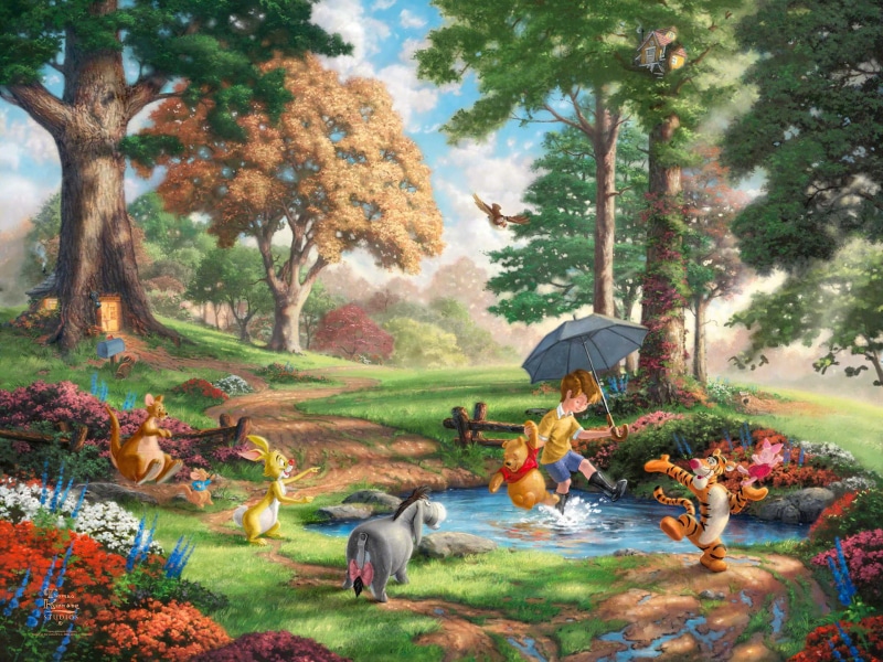 digital/artwork, 1080P, trees, pooh, drawing, hd, umbrella, the, winnie