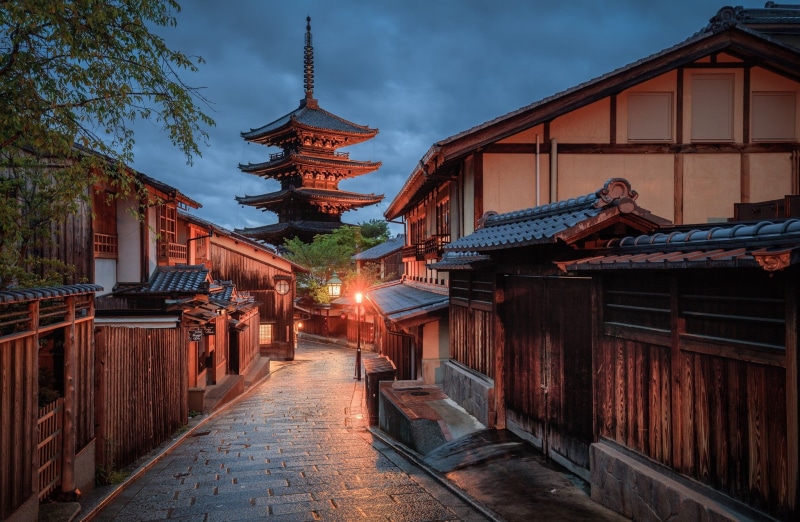 night, track, 1080P, clouds, street, Kyoto, lantern, Japan