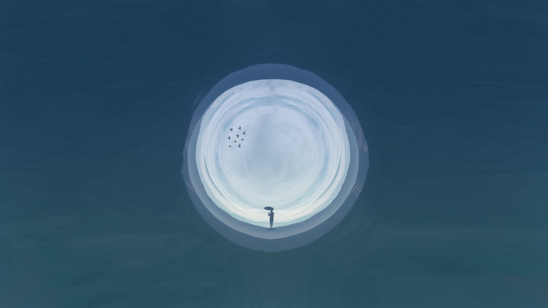 simple, illustration, spinning, space, outdoors, holding, creativity, person, built structure, painting, white color, umbrella, design, beauty in nature
