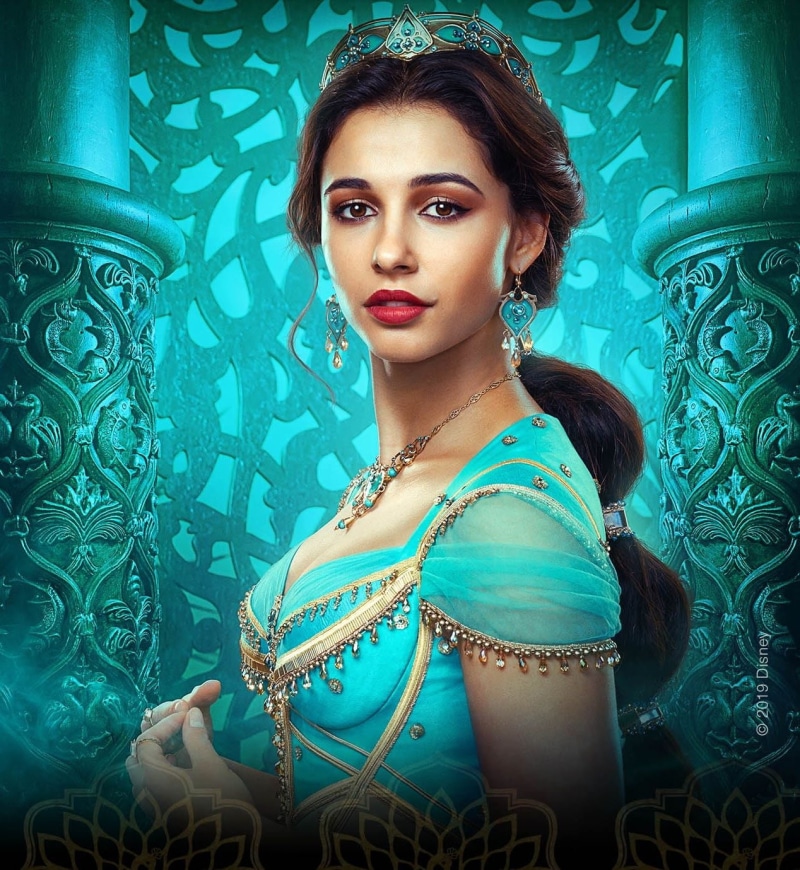 Aladdin, lipstick, long hair, 720P, actress, red lipstick, Jasmine, brunette, Naomi Scott, women