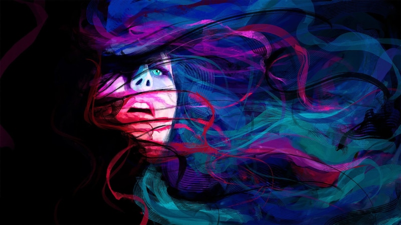 make-up, one person, hairstyle, beautiful woman, multi colored, neon, young adult, pattern, human body part, art and craft, woman, violet, women, abstract