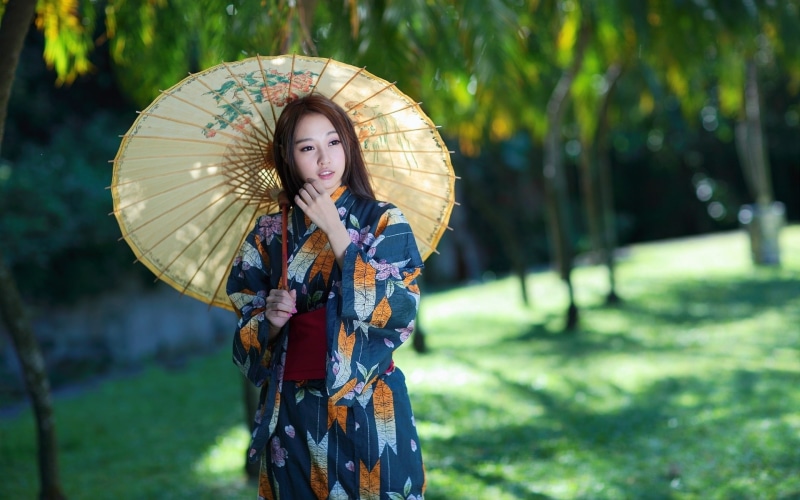 Girl, Asian, Style, Retro, Umbrella, Dress, 1080P