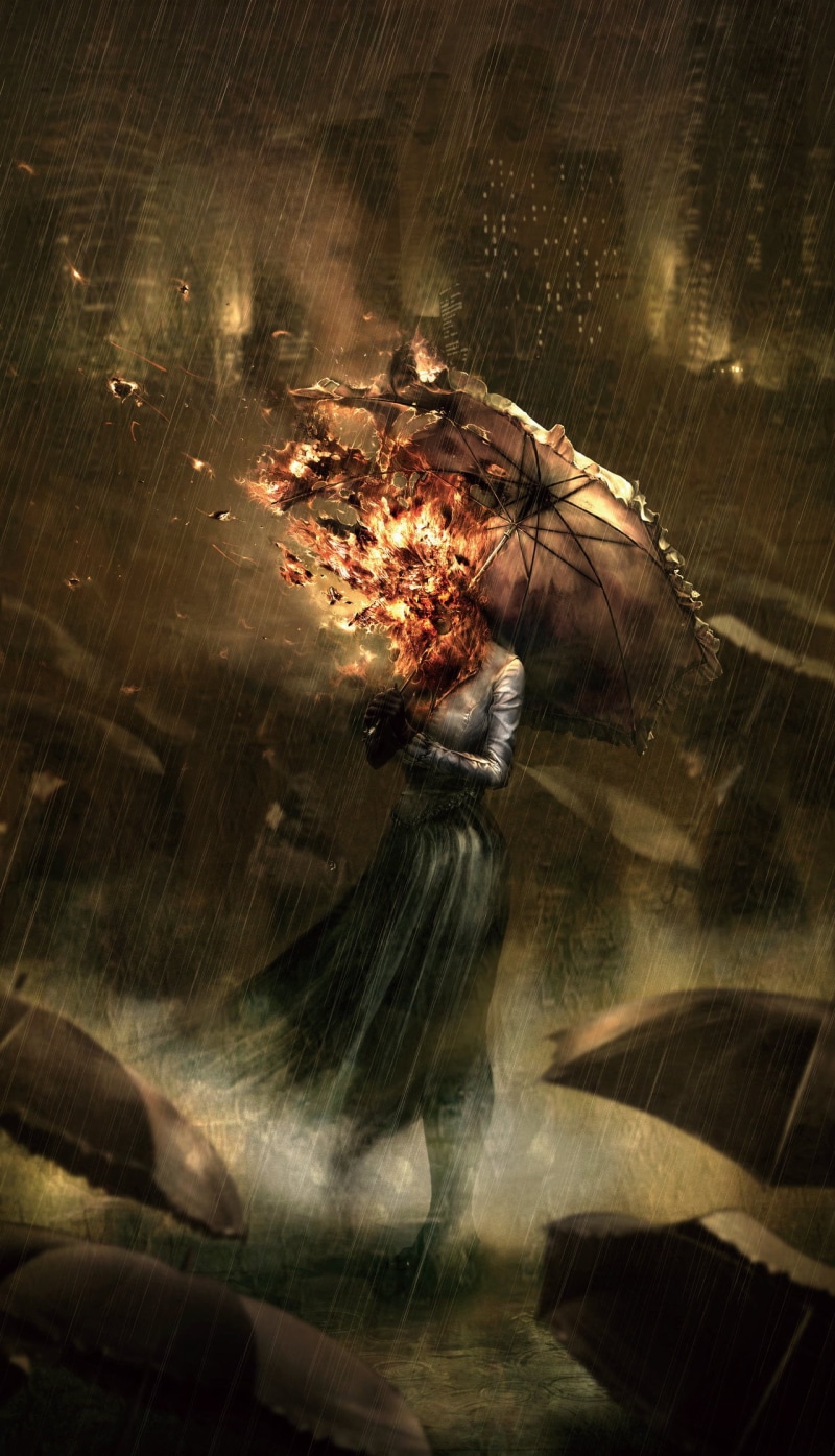 digital art, nature, solid, animal themes, animal wildlife, invertebrate, umbrella, woman, day, season, spider, 1080P, dark, fantasy art, rain