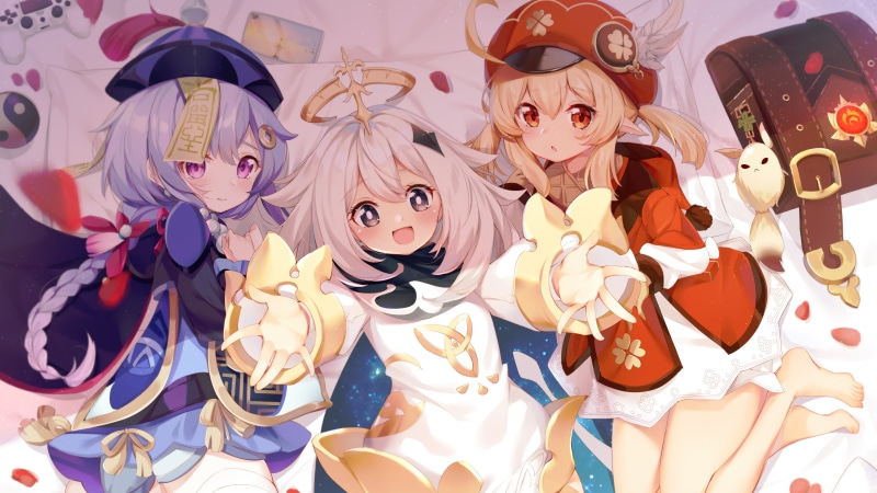 video game characters, 4K, Klee (Genshin Impact), Genshin Impact, anime girls, Paimon, Qiqi (Genshin Impact)