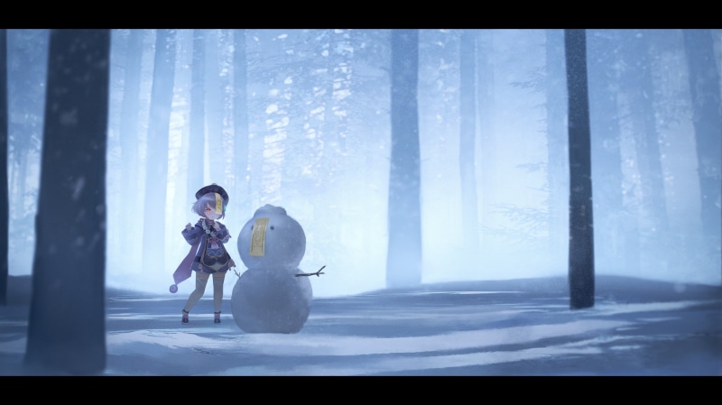 snow, anime girls, digital, loli, forest, artwork, game characters, Qiqi (Genshin Impact), 2K, fictional characters, snowman, Genshin Impact