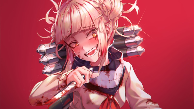 Blonde, Knife, Anime, Himiko Toga, My Hero Academia, Smile, Girl, 4K, Orange Eyes, Blood