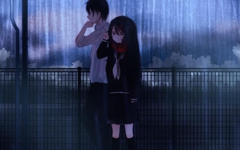 character, side view, beautiful woman, girl, outdoors, love, women, couple, boy, real people, lifestyles, casual clothing, emotion, anime boys