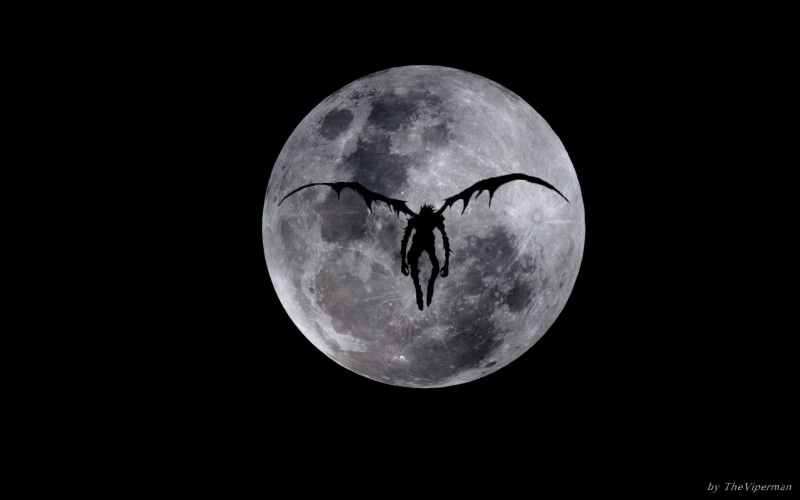 Death Note, creature, fullmoon, Ryuk (Death Note), Anime, winged, 720P