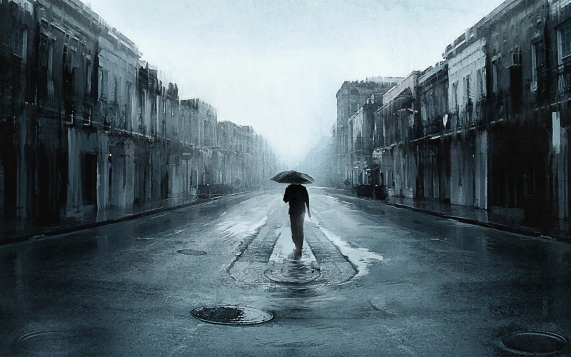 rain, sad mood, rain picture, background, painting, 1080P, rainy day, walking