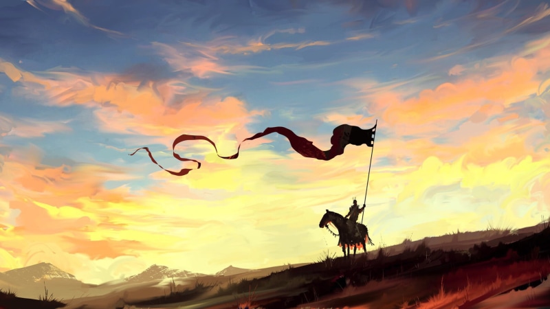 orange color, herbivorous, vertebrate, artwork, real people, sky, soldier, 1080P, silhouette, digital, landscape, animal themes, sunset, mammal, nature