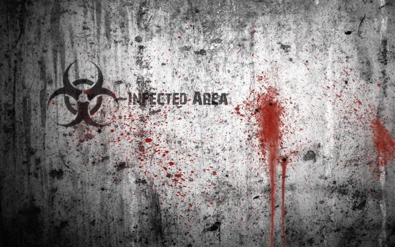 text, single word, 720P, built structure, close-up, blood spatter, wall - building feature, western script, vignette, message, stained, area