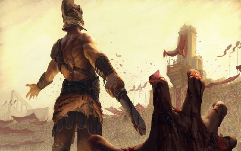 artwork, helmet, sword, Shirtless, blood, Gladiators, Lucas Parolin, 2K, Blood Spatter, Rome
