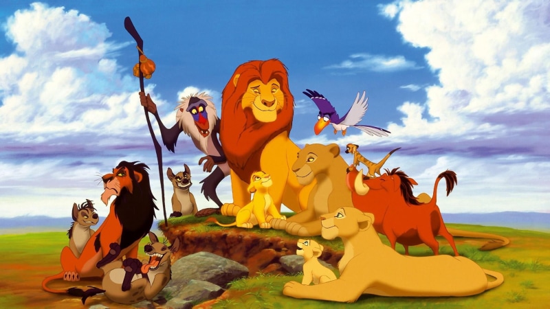 sculpture, day, human representation, cartoon, art and craft, Mufasa, movie, Timon, Simba, full length, Pumba, The Lion King, lion, creativity, sky, Disney