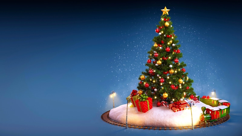 toy train, christmas tree, 4K, christmas, xmas, blue