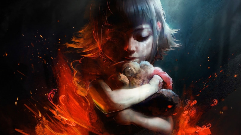 toy, one person, black background, fire - natural phenomenon, sign, women, Annie (League of Legends), holding, heat - temperature, clothing, young adult
