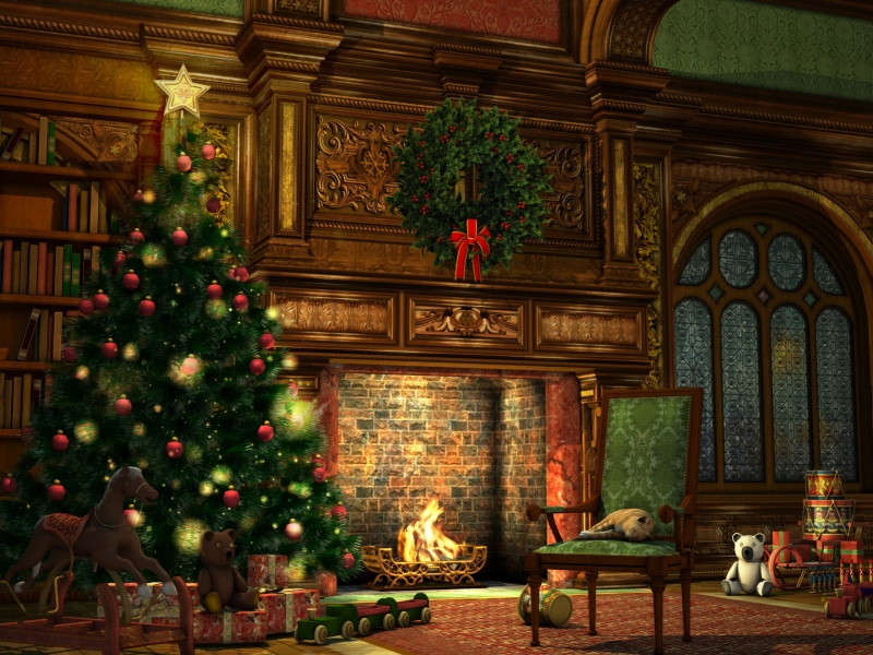 holiday - event, gift, lighting Equipment, style, christmas Decoration, religion, spirituality, 2K, garland, fireplace, built structure, house, winter