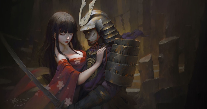 warrior, Japanese kimono, fantasy art, samurai, armor, sword, 1080P