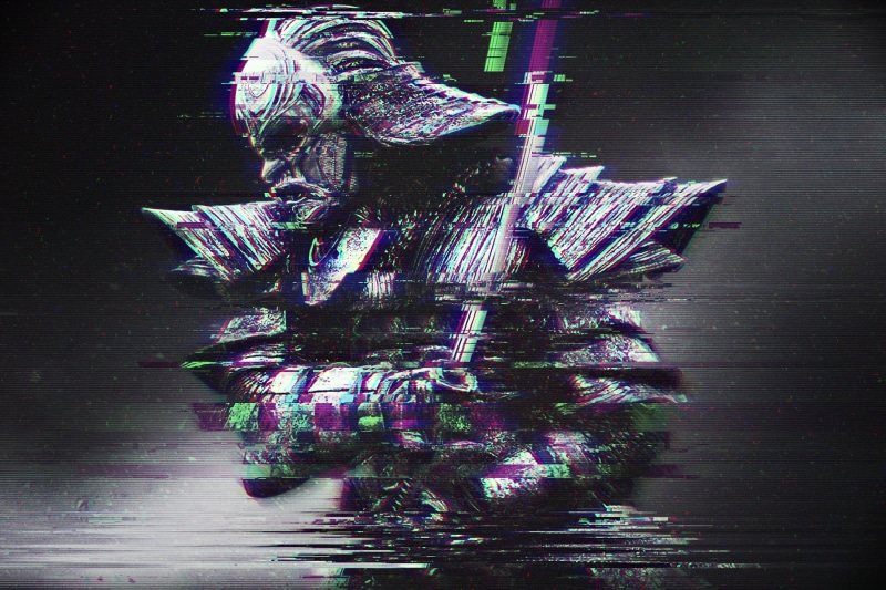 samurai, abstract, 2K, Distortion, Katana, RGB, glitch Art