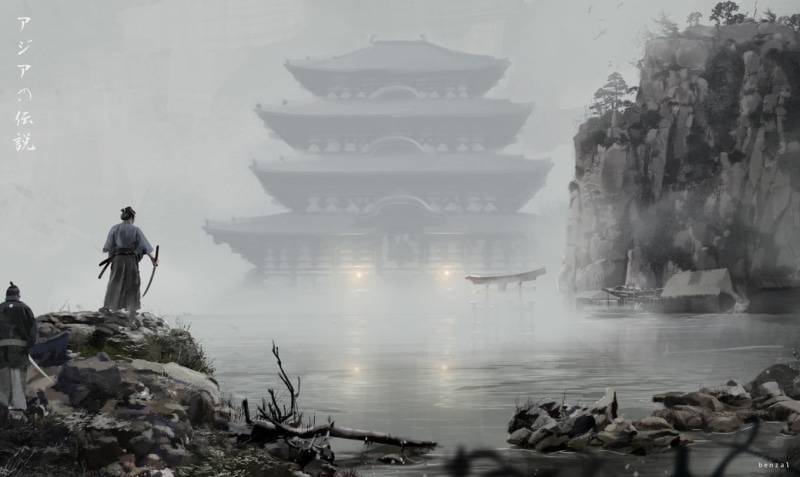 solid, fog, video, 720P, spirituality, religion, rock, real people, belief, game, outdoors, people, rear view, samurai, nature, men, warrior