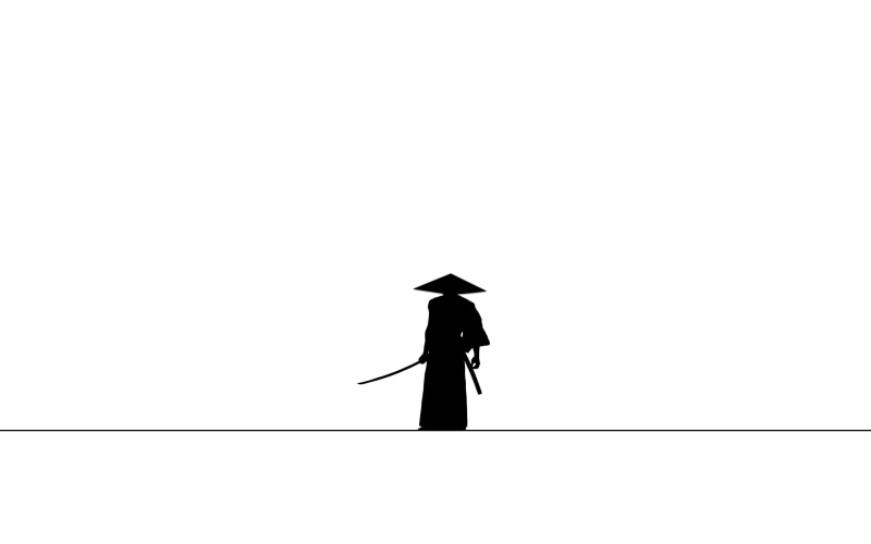 person, samurai, lifestyles, sword, katana, holding, copy space, 2K, standing, full length, men, day, real people, silhouette, clothing, one person, clear sky