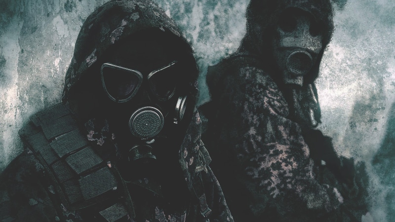 one person, digital camera, technology, digital, security, gas mask, gas, real people, day, safety, men, old, two, gas masks, protection, wearing