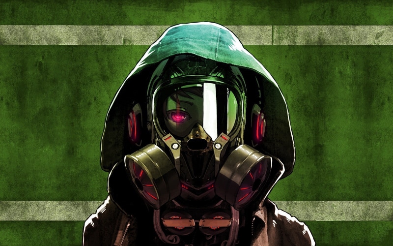 original characters, people, day, character, headwear, gas masks, 720P, protection, crash helmet, anime, focus on foreground, men, headshot