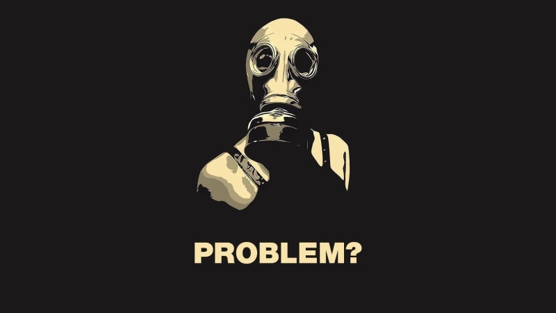 warning sign, science, minimalism, technology, black, copy space, text, mask, western script, human skeleton, black background, 1080P, no people, human representation