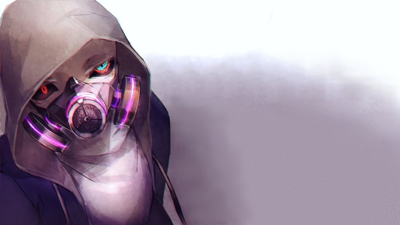 human body part, headshot, fear, adult, wearing, gas masks, person, hoodie, one person, cyborg, robot, body part, mask, gas, females, technology, Undertale