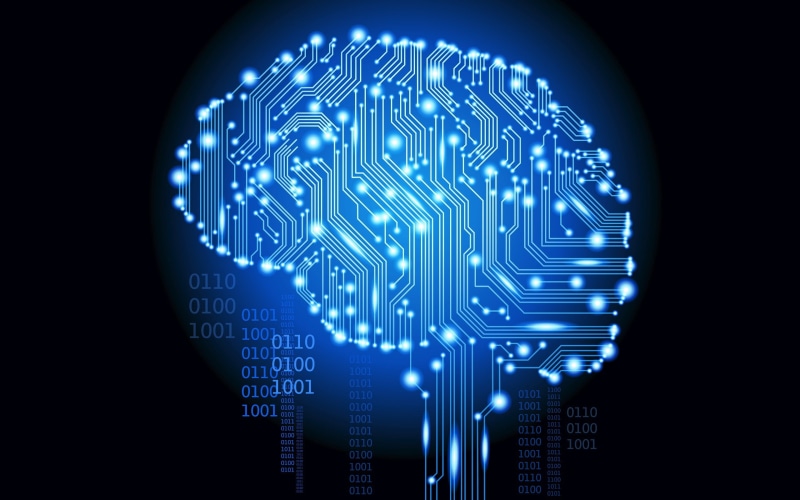 2K, brain, artificial intelligence, glowing, binary, digital art